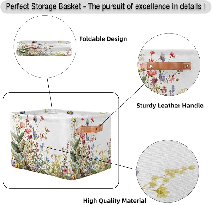 Pardick Basket Storage Bins Flower Floral Grass Rectangle Cube Basket Box Kids - Image 6