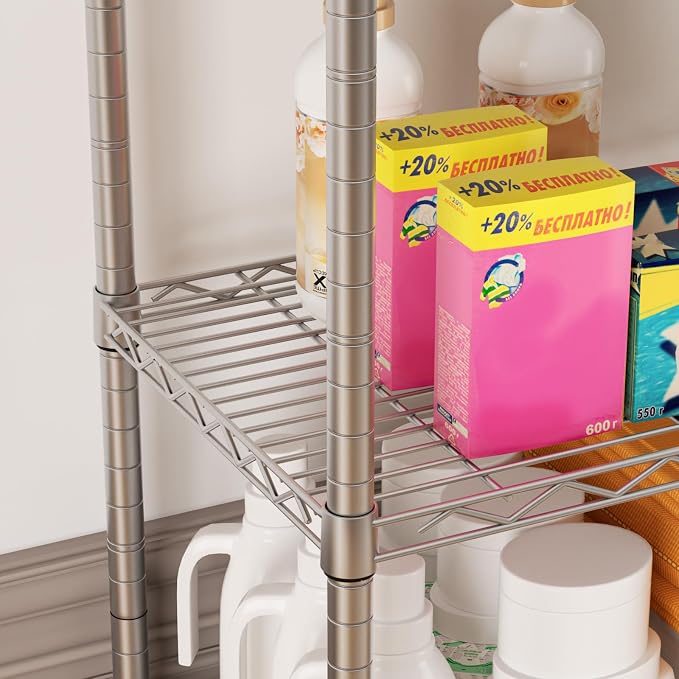 SINGAYE 5 Shelves Storage Shelf Wire Closet Bathroom Organizers Metal Pantry - Image 4