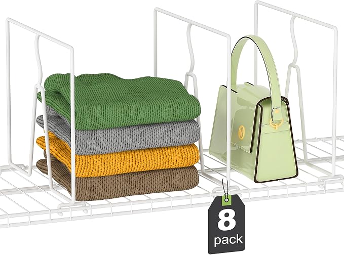 SortNStore Wire Shelf Dividers for Closet: Tall 8 Pack 12-inch Deep Wire Rack by SortNStore
