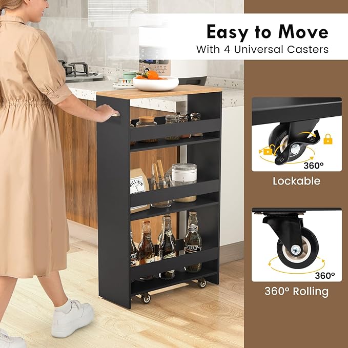 LOKO 4-Tier Rolling Storage Cart, 8 Inches Slim Kitchen Cart on Wheels - Image 7