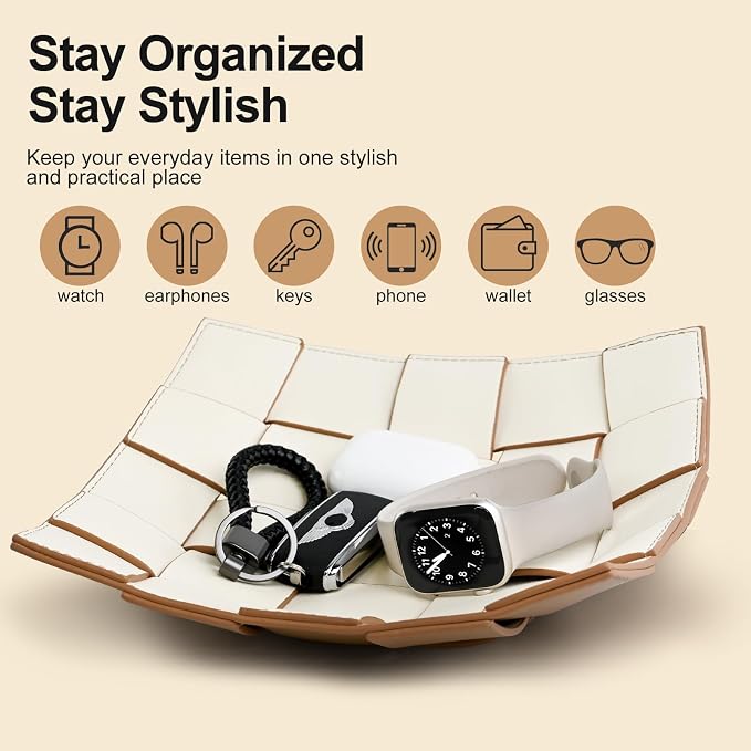 Valet Tray PU Leather Key Bowl for Men Women Entryway Table Nightstand Catchall - Image 5