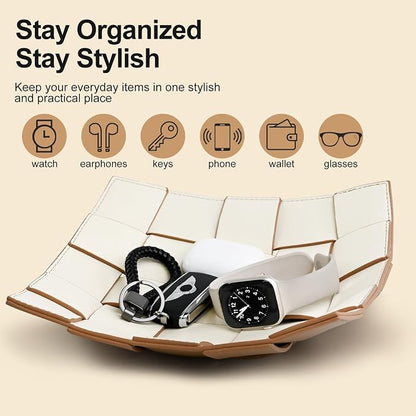 Valet Tray PU Leather Key Bowl for Men Women Entryway Table Nightstand Catchall - Image 5