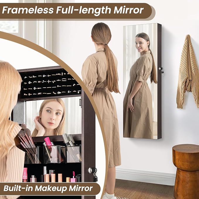 CHARMAID Jewelry Cabinet Wall or Door Mounted, Hanging Lockable Jewelry Armoire - Image 5