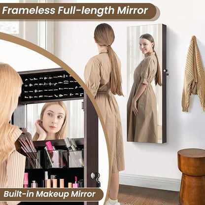 CHARMAID Jewelry Cabinet Wall or Door Mounted, Hanging Lockable Jewelry Armoire - Image 5