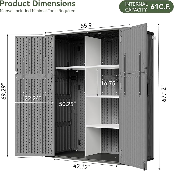 Aoxun 61 Cu.Ft Outdoor Storage Shed, Widened Outdoor Storage Cabinet Waterproof - Image 8