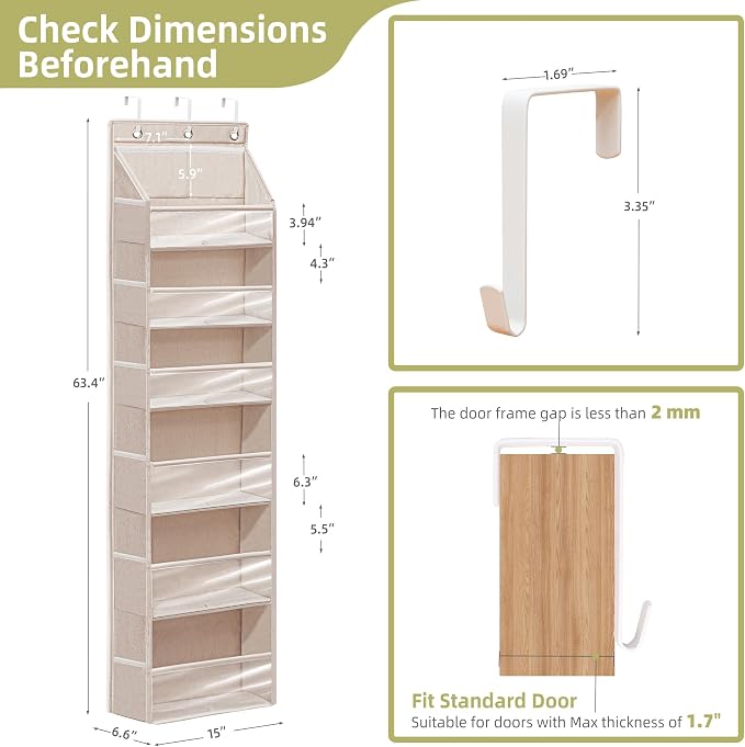Over Door Organizer with 6 Extra Large Pockets 12 Side Pockets, Hanging Storage - Image 2