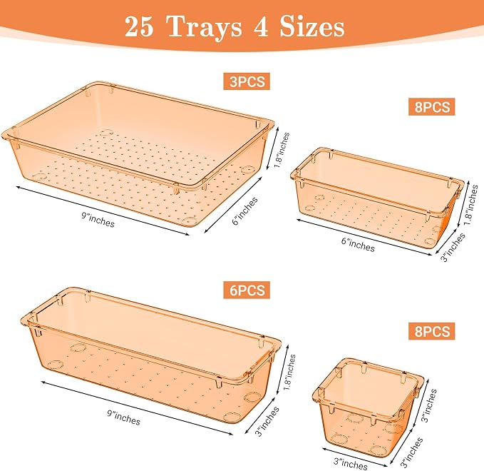 25 PCS Plastic Drawer Organizer Set, 4-Size Versatile Organizer Trays & storage - Image 2