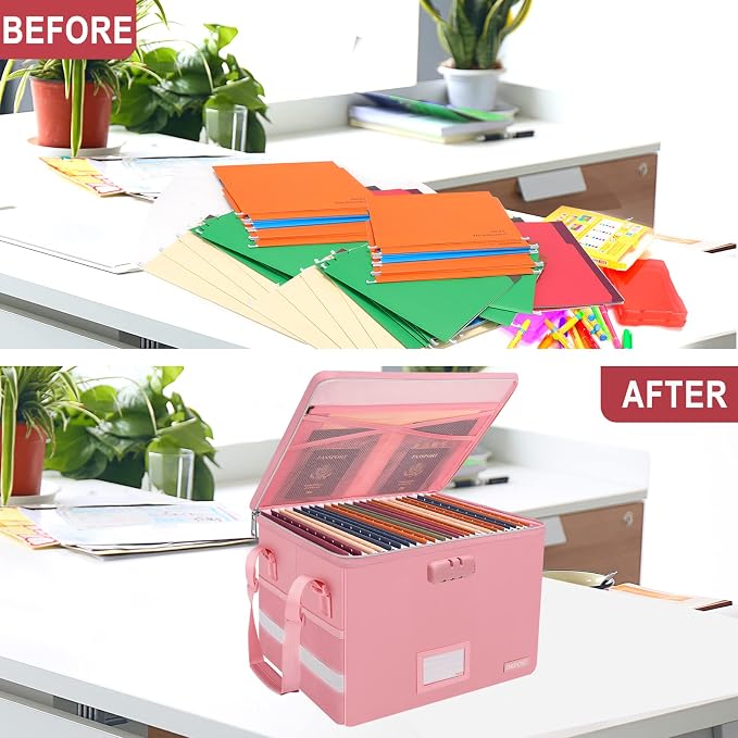 ENGPOW File Box with Lock, Fireproof Document Box with Pockets, Collapsible - Image 7