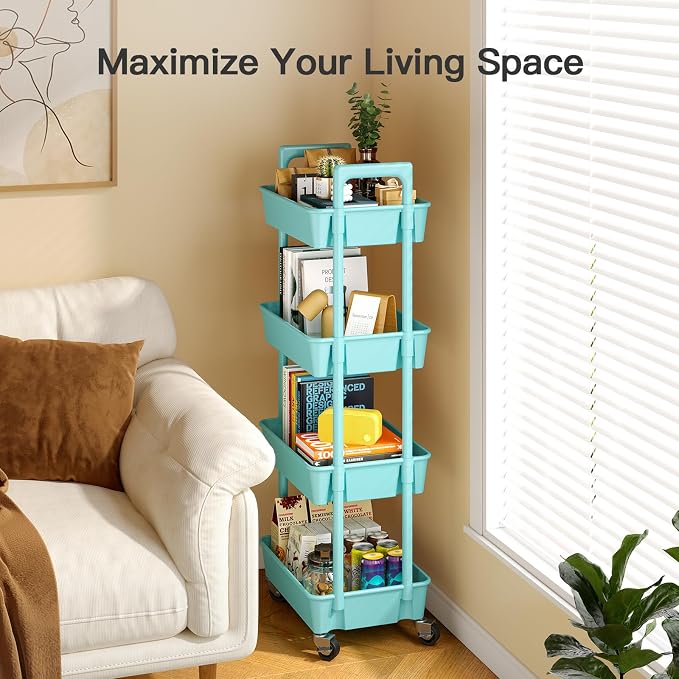 Pipishell 4 Tier Rolling Cart Organizer, Plastic Rolling Cart - Image 5