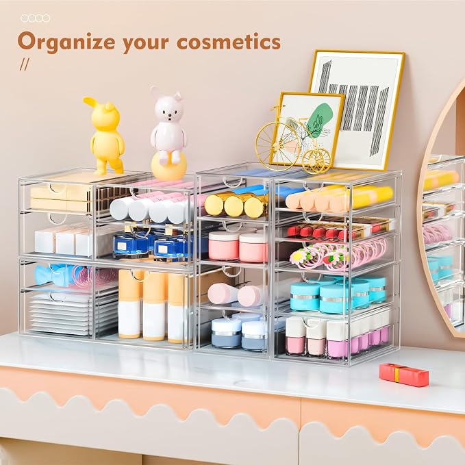 22 Drawers, Acrylic Desk Makeup Organizer, Plastic Drawers Organizer, Stackable - Image 4