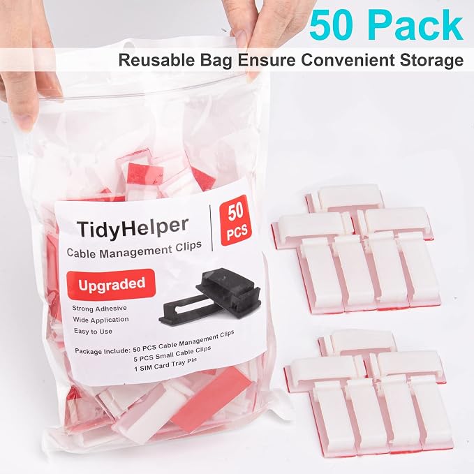 50 PCS Under Table Cable Management Clips White, Large Cable Clips - Image 6