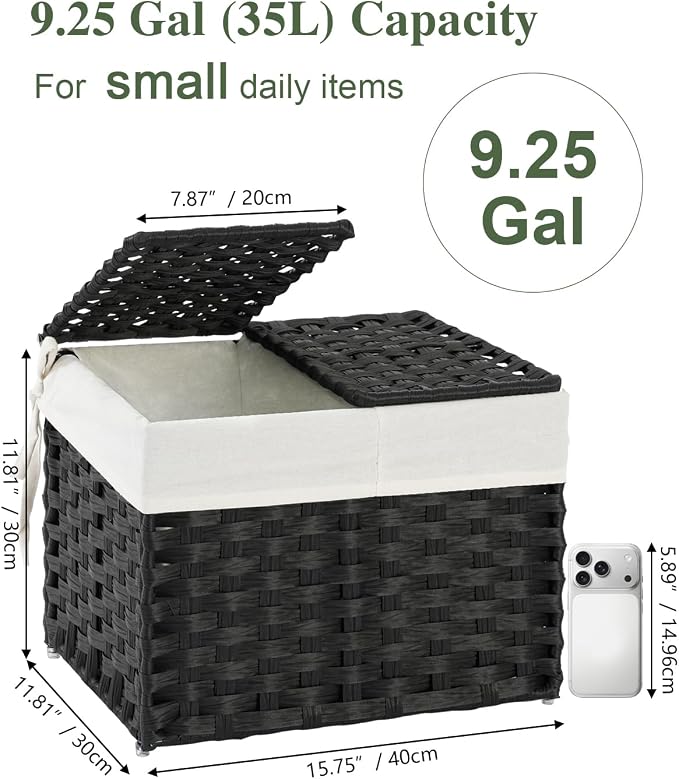 SETVSON Storage Basket with Lid, 2-Lid PE Rattan Storage Bin, 2 Separate Lids - Image 2