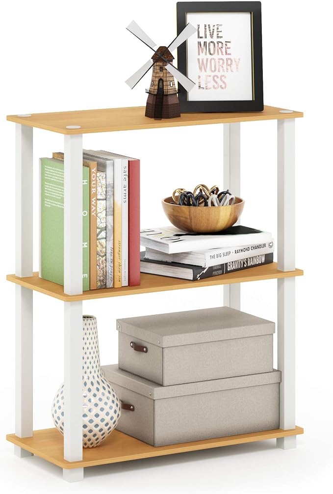 Furinno TURN-S-TUBE Storage Shelves, 3-Tier Book Shelf, Corner Shelf, Toolless - Image 3
