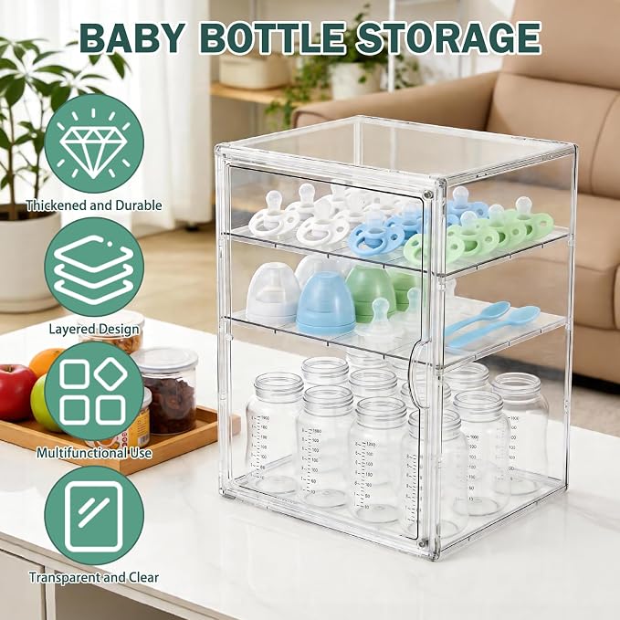 Baby Bottle Organizer, 3 Tiers Acrylic Bottle Storage Organizer Container - Image 6