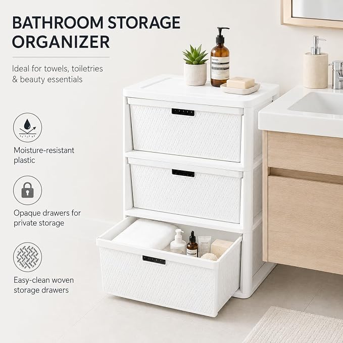 Wide 3-Drawer Plastic Storage Tower - Image 6