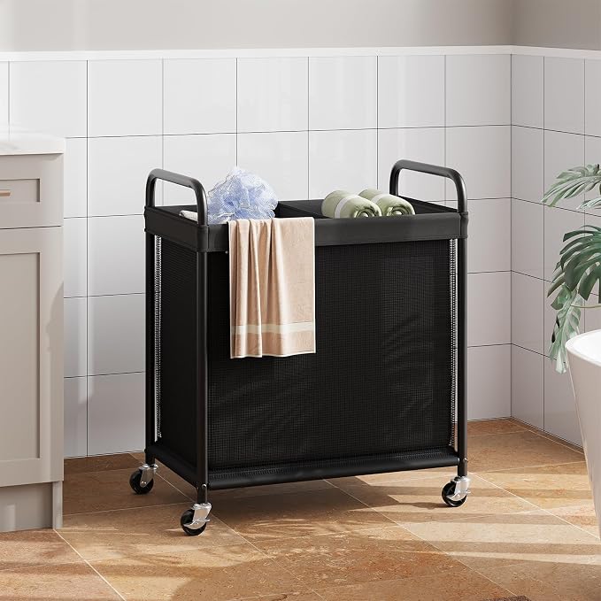 ELYKEN Laundry Hamper 2 Section, 100L Rolling Laundry Sorter - Image 8