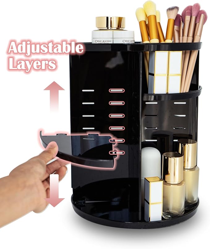 360 Rotating Makeup Organizer, Adjustable Bathroom Makeup Spinning Storage - Image 3