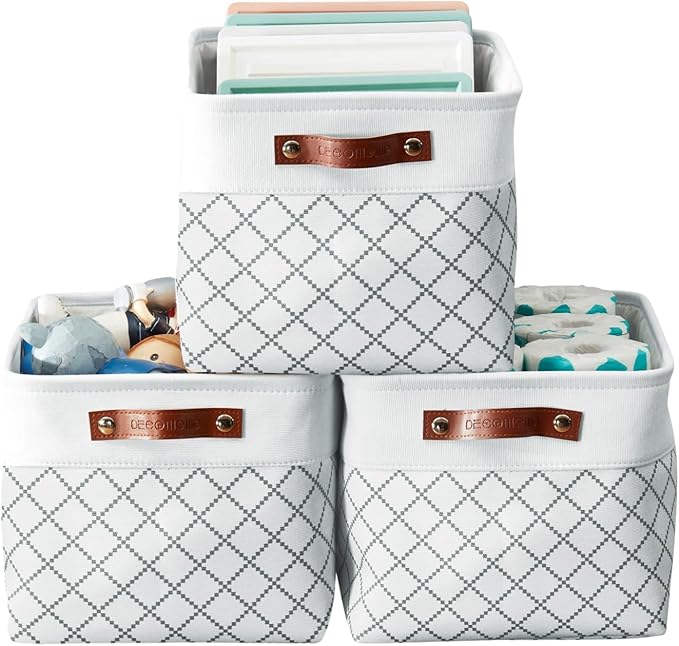 DECOMOMO White Storage Bins Fabric Storage Baskets by DECOMOMO