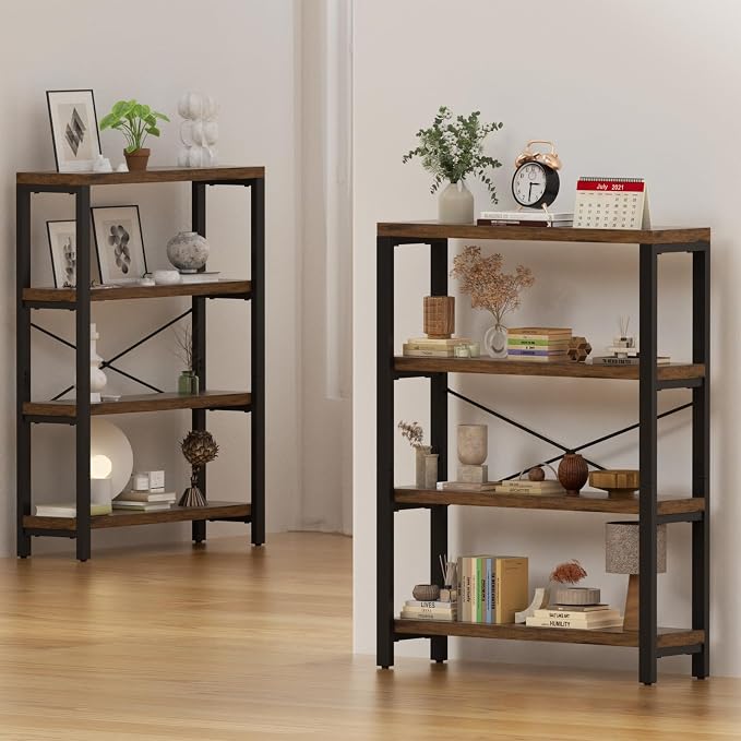 4-Tier 39.37" Wide Heavy Duty Bookshelf, Industrial Wood and Metal Bookshelf - Image 6