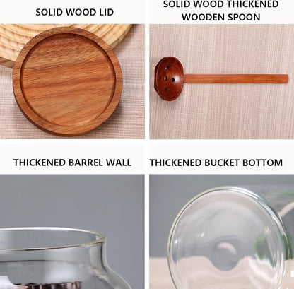 2 PCS Large Glass Jar with Airtight Wooden Lid Clear Glass Canisters with Spoon - Image 3