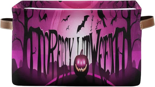 Happy Halloween Pumpkins Foldable Storage Basket, Collapsible Fabric Storage by LLCxigua