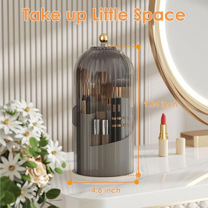 Makeup Brush Holder with Lid 360 Rotating Clear Dustproof Make Up Organizers - Image 7
