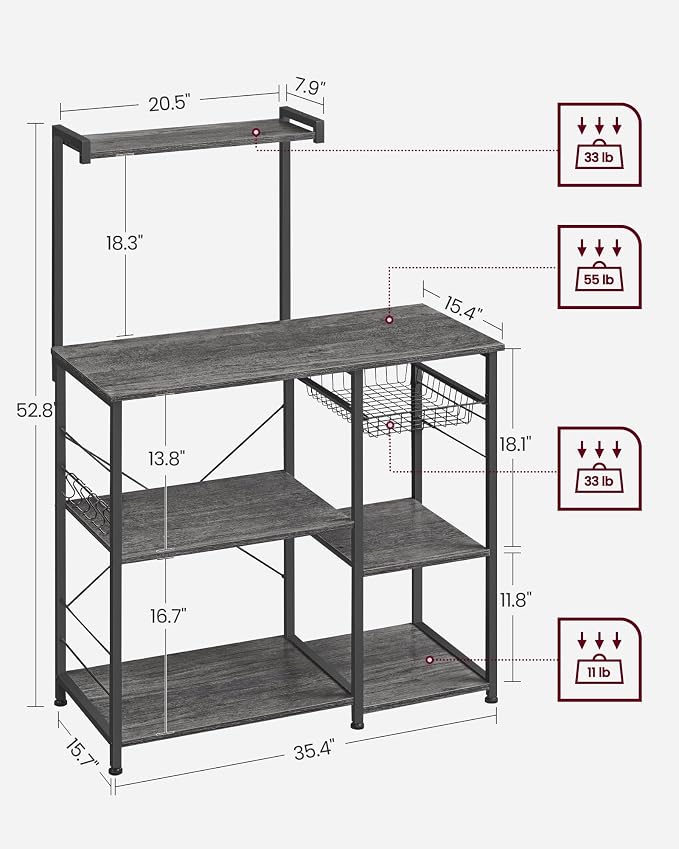 VASAGLE Baker's Rack, Microwave Stand, Kitchen Storage Rack - Image 3
