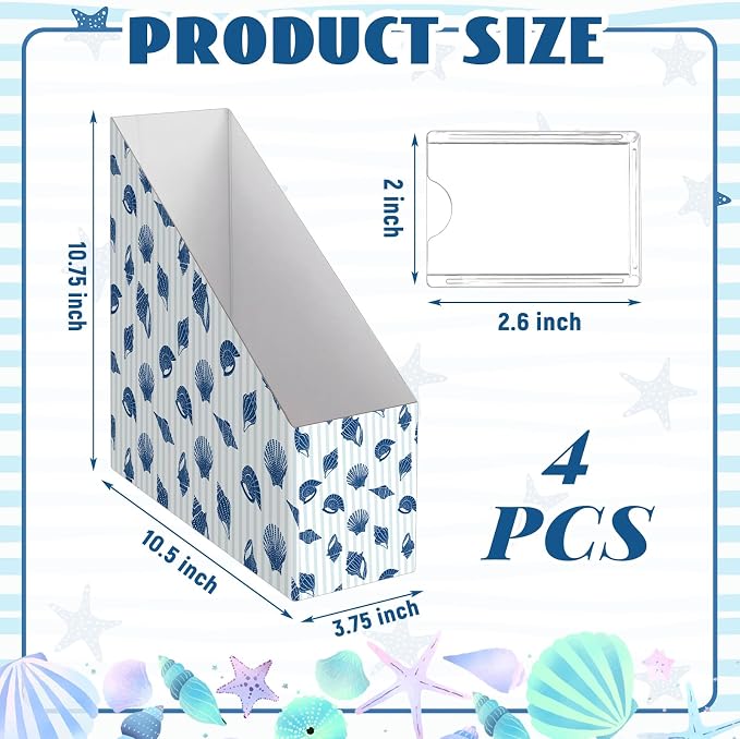 Coastal Magazine File Holder Decorative Set of 4 | Foldable Magazine Storage - Image 2