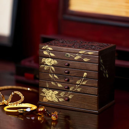 Hand-painted Wooden Jewelry Box, 7 Layer Jewelry Organizer, Vintage Wooden - Image 2