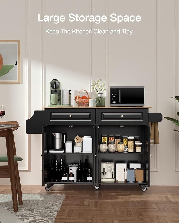 Kitchen Island with Storage, Kitchen Cart on 5 Universal Wheels, Mobile Kitchen - Image 2