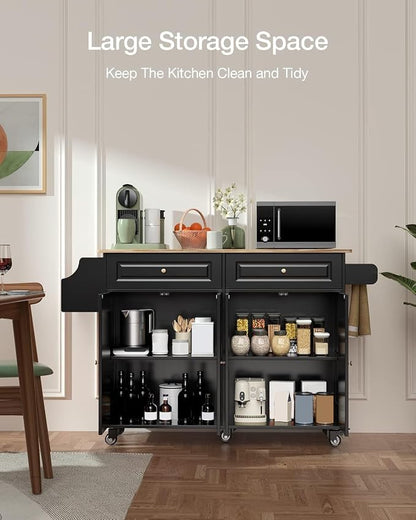 Kitchen Island with Storage, Kitchen Cart on 5 Universal Wheels, Mobile Kitchen - Image 2