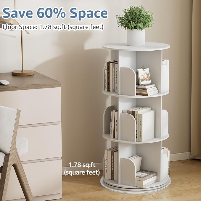 DUMOS 3 Tier Rotating Bookshelf Tower, Study Spinning Bookshelf - Image 4