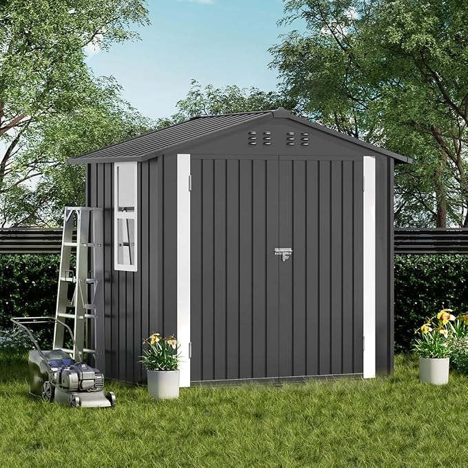 COMHOMA Shed Storage Outdoor Metal Windowed Lockable Garden Toolhouse - Image 3