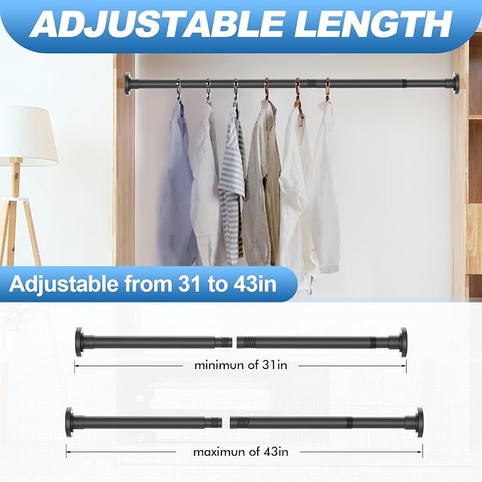 CorkLatta 2 Pack Black Shower Curtain Rod 31 to 43 Inch, 1 Inch Diameter - Image 4