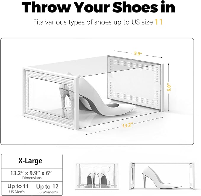 SEE SPRING X-Large Shoe Storage Box Fit Size 11, Space Saving Foldable Shoe - Image 5