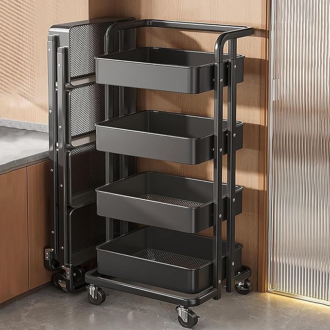 4 Tier Foldable Metal Rolling Cart, Mesh Organization Utility Cart | 48.2 * by Unknown