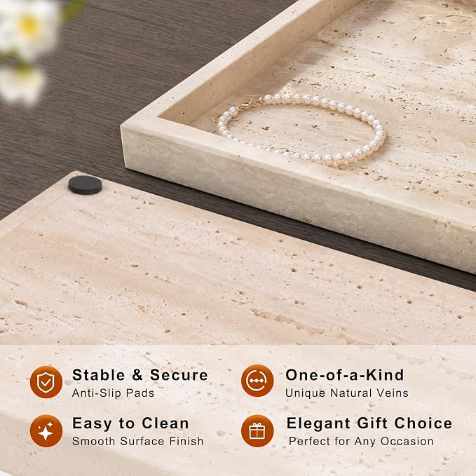 Marble Bathroom Tray for Countertop & Home Decor, Natural Decorative Marble - Image 3