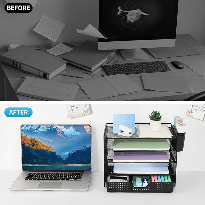 LEKETREE Desk Organizer and Accessories, 5-Tier Paper Letter Tray Organizer - Image 6