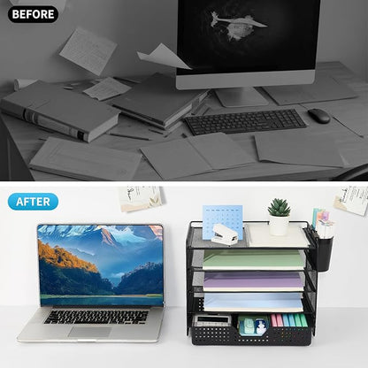LEKETREE Desk Organizer and Accessories, 5-Tier Paper Letter Tray Organizer - Image 6