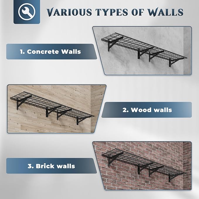 2 Pack Heavy Duty Garage Wall Shelving Set, Wall Mounted Garage Shelves 500lbs - Image 3