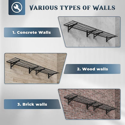 2 Pack Heavy Duty Garage Wall Shelving Set, Wall Mounted Garage Shelves 500lbs - Image 3