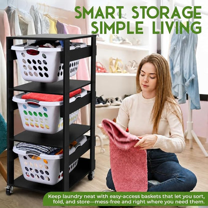 Laundry Basket Holder Shelf, Stackable Laundry Sorter, 3 Tier | Engineered Wood - Image 5