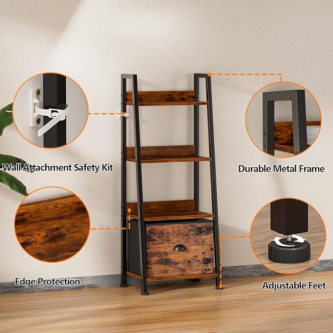 Furologee 4 Tier Ladder Shelf, Small Bookshelf - Image 5