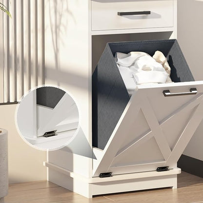 White Tilt Out Laundry Hamper Cabinet Hidden Laundry Hamper - Image 5