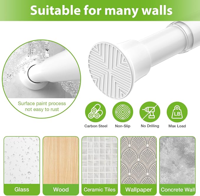 1Pcs Spring Tension Curtain Rod 31-62 Inch, 7/8" Diameter Tension Rod - Image 6