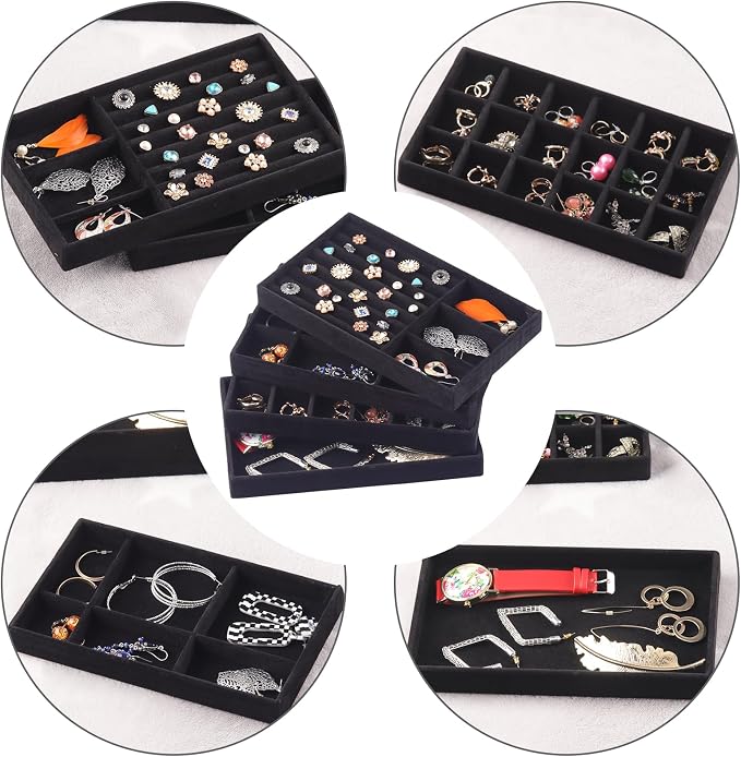 Set of 8 Velvet Jewelry Drawer Organizer Inserts, Stackable Trays - Image 6