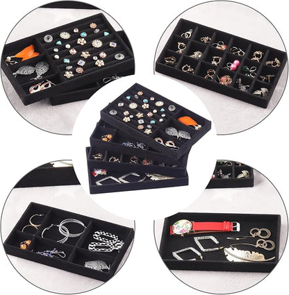 Set of 8 Velvet Jewelry Drawer Organizer Inserts, Stackable Trays - Image 6