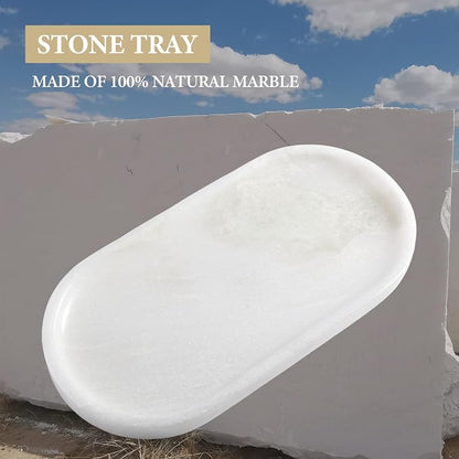 Koville African Natural White Marble Decorative Tray, Catchall Tray - Image 3