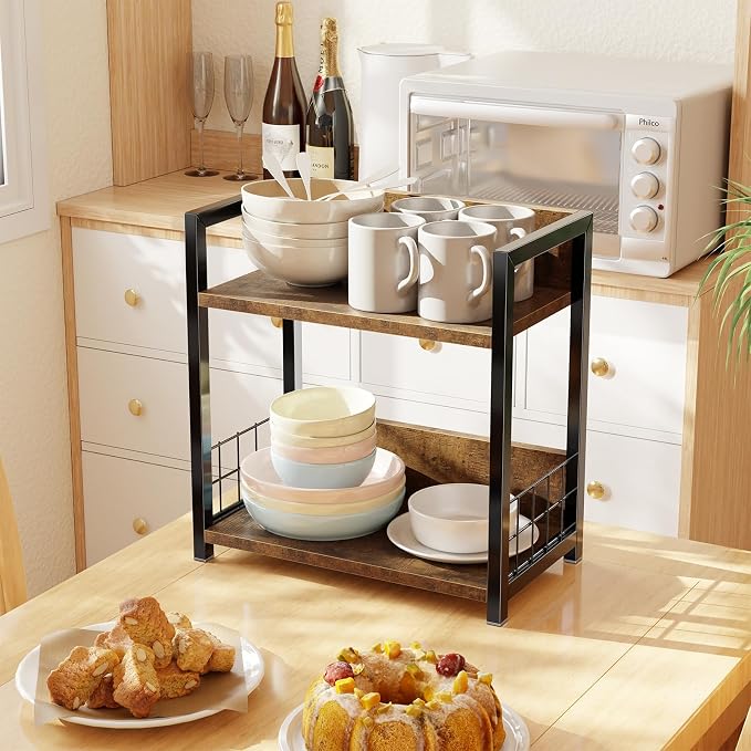Simple Trending Countertop Shelf Organizer, 2 Tier Kitchen Spice Rack, Coffee - Image 2