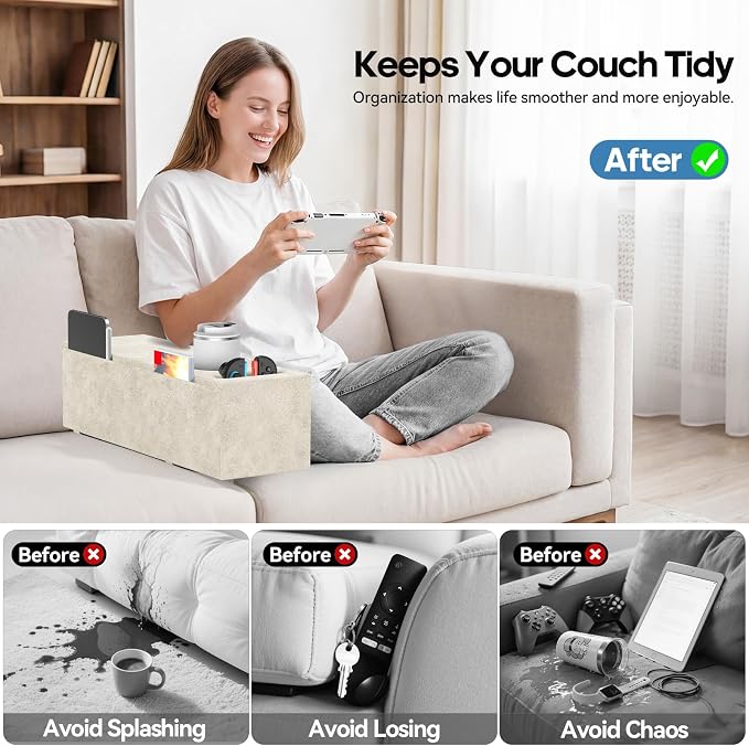 Sofa Armrest Couch Caddy with Cup Holder, Removable Couch Armrest Table Pillow - Image 5